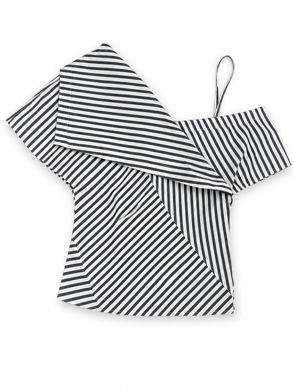 Theory Black & White Striped One-Shoulder Top